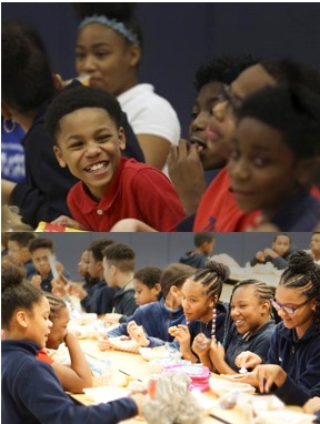 Kids eating lunch at table