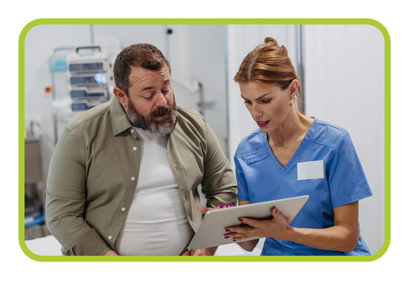 Female provider reviewing results with male patient